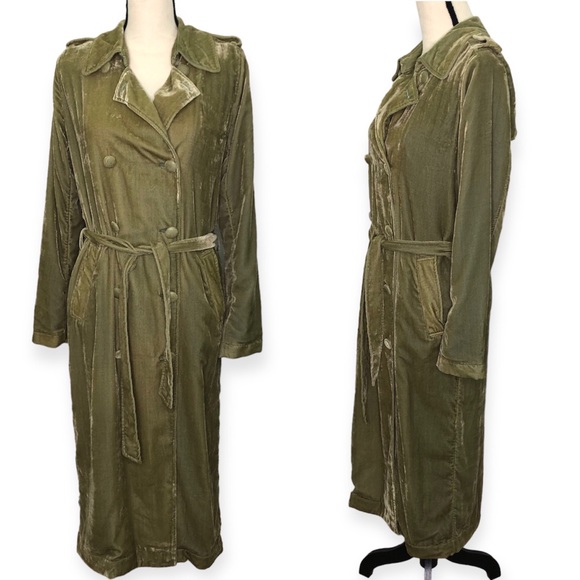 Scotch & Soda Jackets & Blazers - Maison Scotch & Soda Very Very Velvet Green Double Breasted Belted Duster